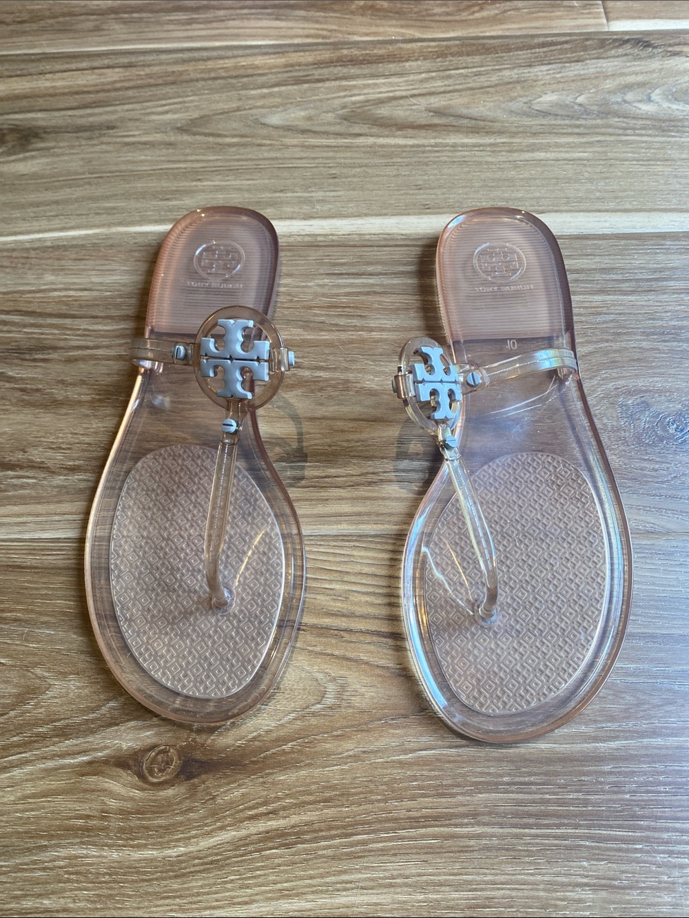 Tory Burch Clear Pink Jelly Miller Logo Thong Sandals